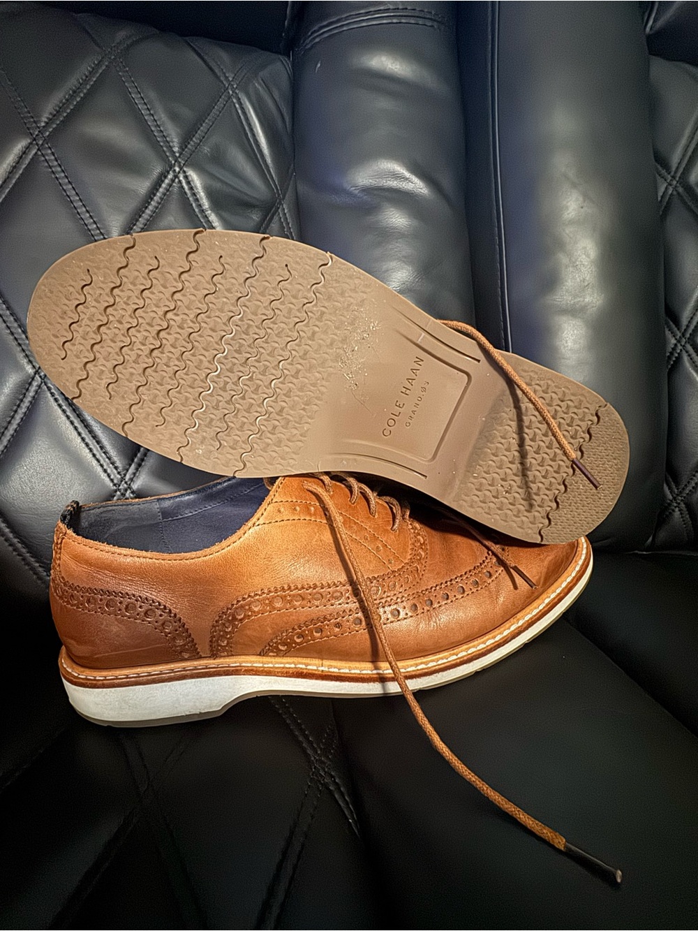 Cole Haan Men's Tan/Brown Brogue Derby with White Sole